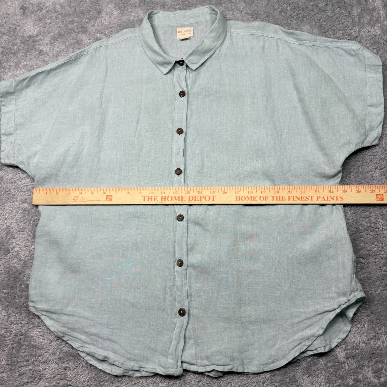 Petalura Button Up Shirt Size 1x Light Blue 100% Linen Lightweight Handmade — image 6 of 8